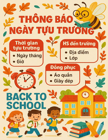 Bộ câu lệnh và mẫu thiết kế thông báo tựu trường, khai giảng năm học mới