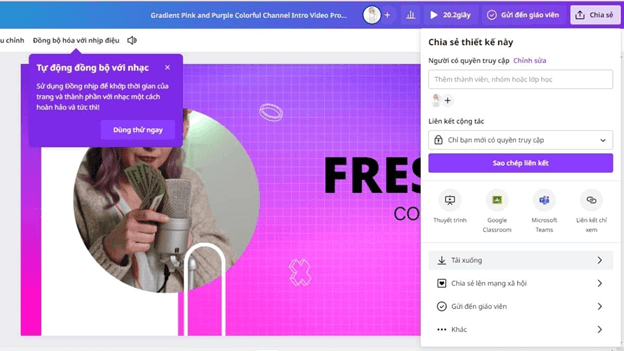 Cách chèn âm thanh vào bài giảng trên Canva