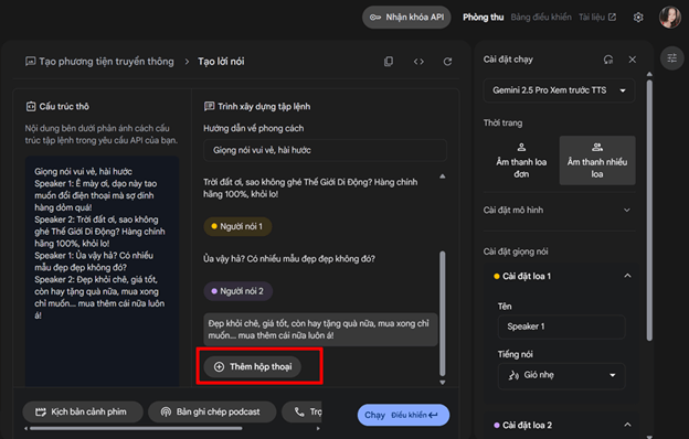Hướng dẫn tạo giọng nói tiếng Việt cho 2 nhân vật trên Google AI Studio