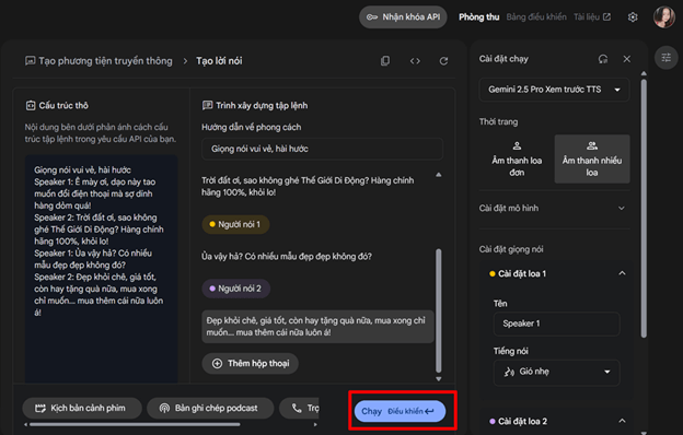 Hướng dẫn tạo giọng nói tiếng Việt cho 2 nhân vật trên Google AI Studio