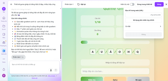 Hướng dẫn tạo trò chơi ghép từ Tiếng Việt trên Canva