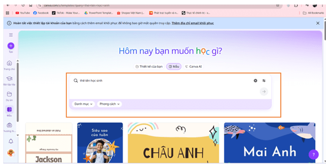 Hướng dẫn thiết kế thẻ tên học sinh trên Canva
