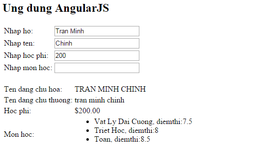 Ví dụ Filter trong AngularJS