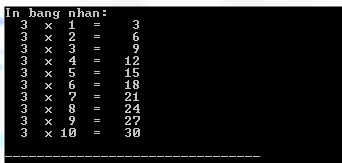 In bảng nhân trong C
