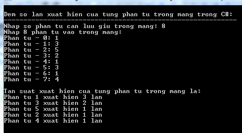 Đếm số lần xuất hiện của từng phần tử trong mảng trong C#