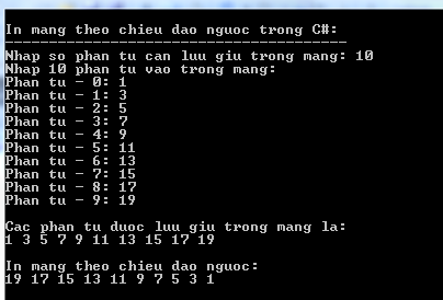 In mảng theo chiều đảo ngược trong C#