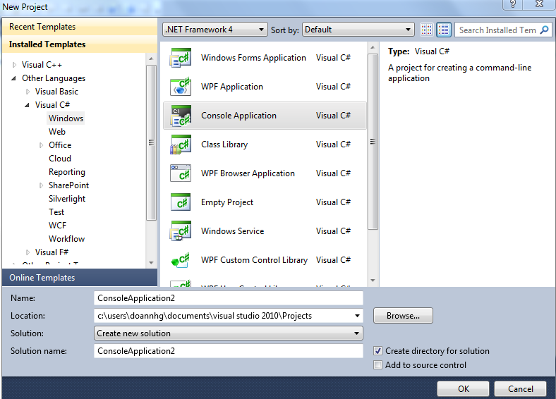 Tạo Project trong Visual Studio 2010