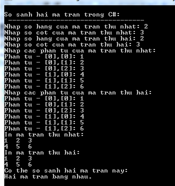 So sánh hai ma trận trong C#