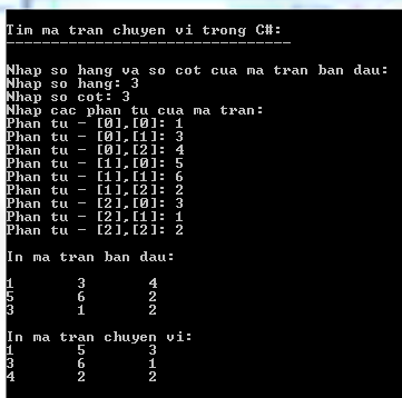 Tìm ma trận chuyển vị trong C#