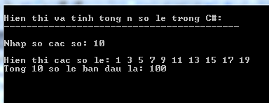 Hiển thị và tính tổng các số lẻ trong C#