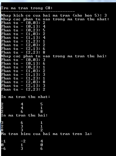 Trừ ma trận trong C#