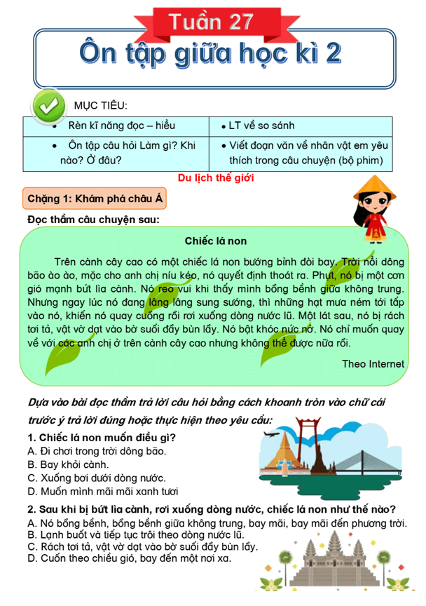 Bài tập cuối tuần Tiếng Việt lớp 3 Tuần 27 Cánh diều (có đáp án) | Đề kiểm tra cuối tuần Tiếng Việt lớp 3