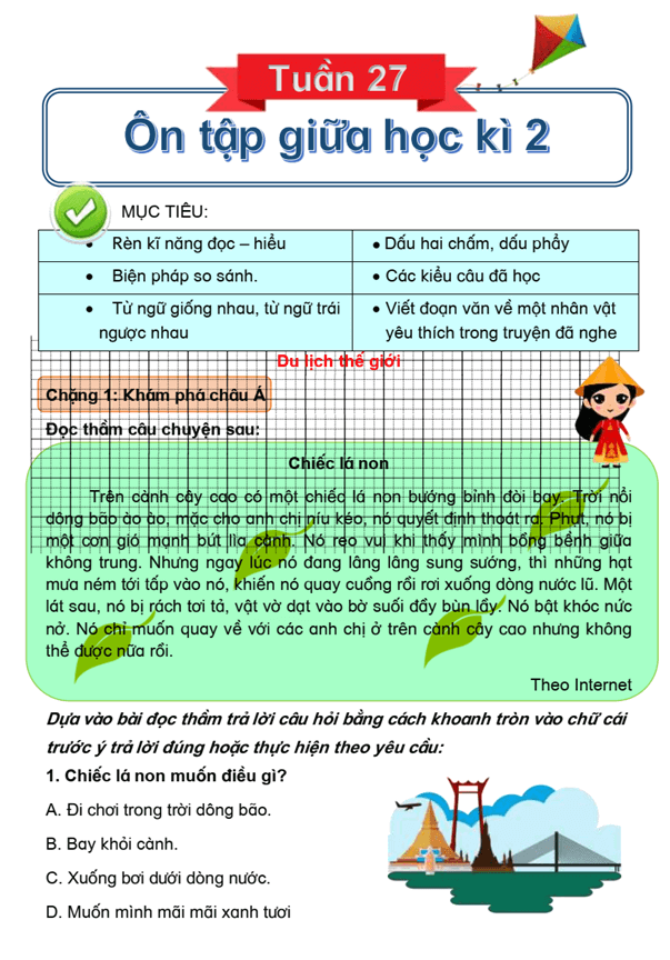 Bài tập cuối tuần Tiếng Việt lớp 3 Tuần 27 Kết nối tri thức (có đáp án) | Đề kiểm tra cuối tuần Tiếng Việt lớp 3