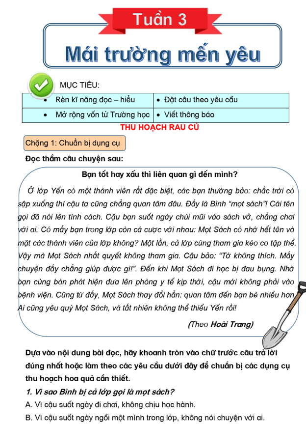 Bài tập cuối tuần Tiếng Việt lớp 3 Tuần 3 Chân trời sáng tạo có đáp án (có đáp án) | Đề kiểm tra cuối tuần Tiếng Việt lớp 3