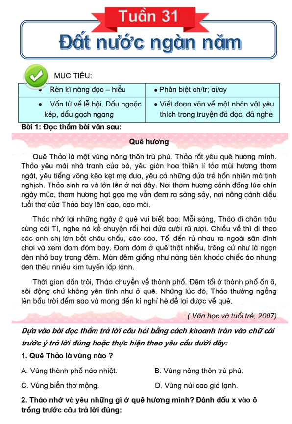 Bài tập cuối tuần Tiếng Việt lớp 3 Tuần 31 Kết nối tri thức (có đáp án) | Đề kiểm tra cuối tuần Tiếng Việt lớp 3