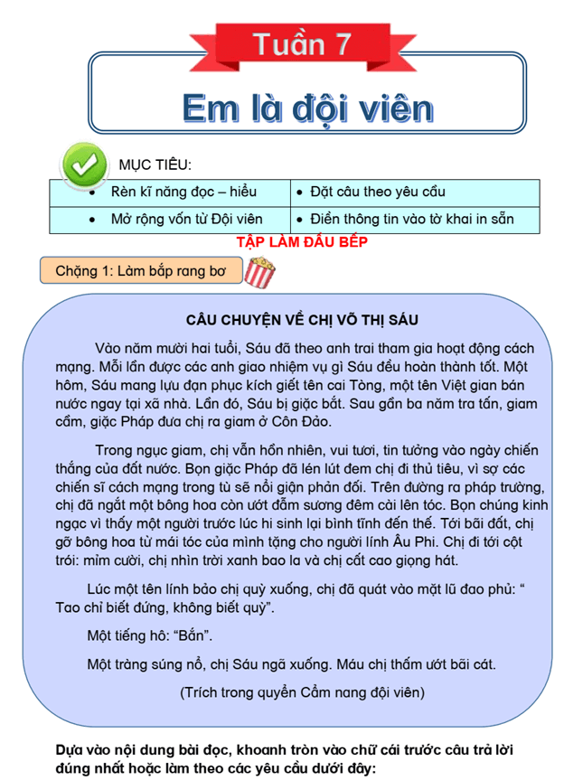 Bài tập cuối tuần Tiếng Việt lớp 3 Tuần 7 Chân trời sáng tạo có đáp án (có đáp án) | Đề kiểm tra cuối tuần Tiếng Việt lớp 3