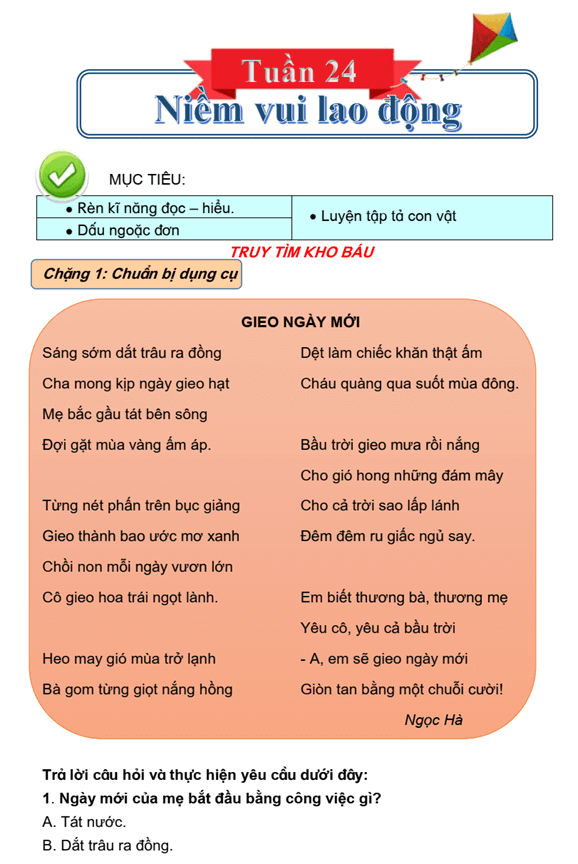 Bài tập cuối tuần Tiếng Việt lớp 4 Tuần 24 Cánh diều (có đáp án) | Đề kiểm tra cuối tuần Tiếng Việt lớp 4