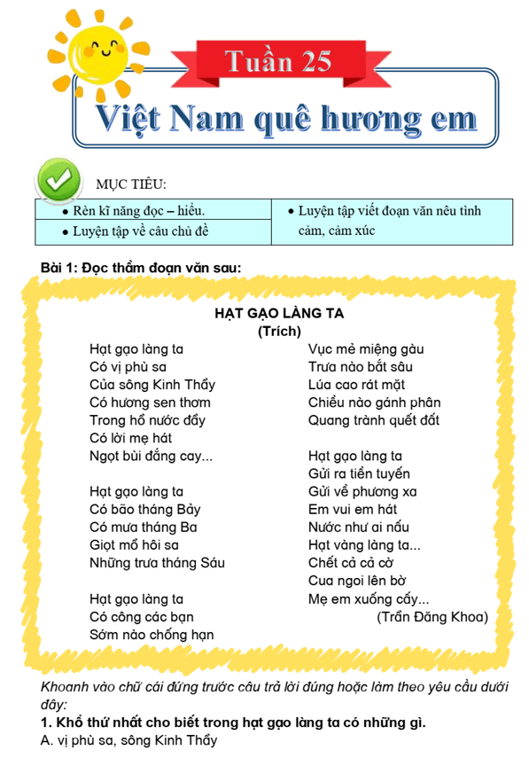 Bài tập cuối tuần Tiếng Việt lớp 4 Tuần 25 Chân trời sáng tạo (có đáp án) | Đề kiểm tra cuối tuần Tiếng Việt lớp 4