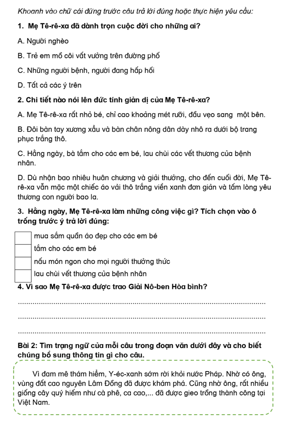 Bài tập cuối tuần Tiếng Việt lớp 4 Tuần 32 Chân trời sáng tạo (có đáp án) | Đề kiểm tra cuối tuần Tiếng Việt lớp 4