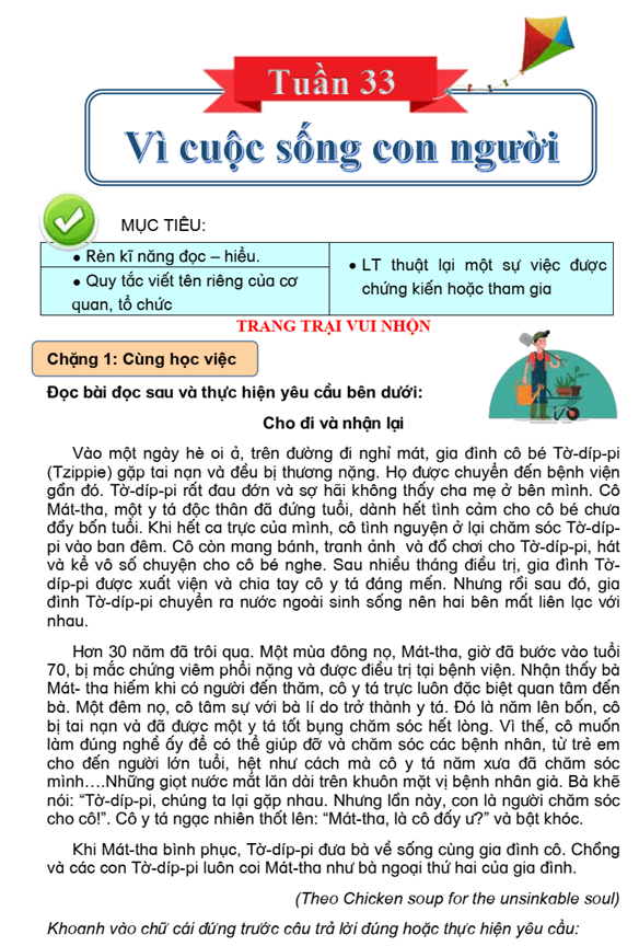 Bài tập cuối tuần Tiếng Việt lớp 4 Tuần 33 Cánh diều (có đáp án) | Đề kiểm tra cuối tuần Tiếng Việt lớp 4