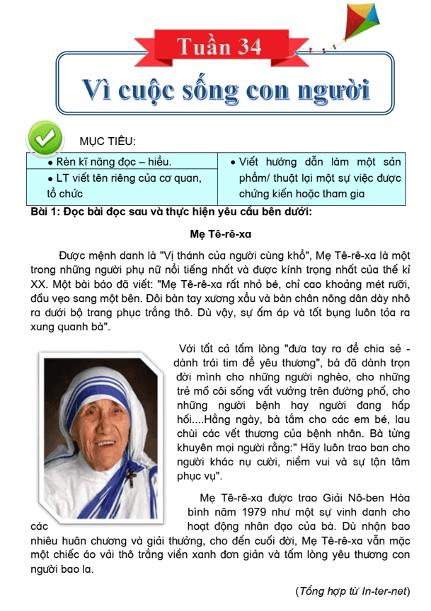 Bài tập cuối tuần Tiếng Việt lớp 4 Tuần 34 Cánh diều (có đáp án) | Đề kiểm tra cuối tuần Tiếng Việt lớp 4