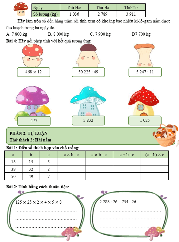 Bài tập cuối tuần Toán lớp 4 Tuần 17 Cánh diều (có đáp án) | Đề kiểm tra cuối tuần Toán lớp 4