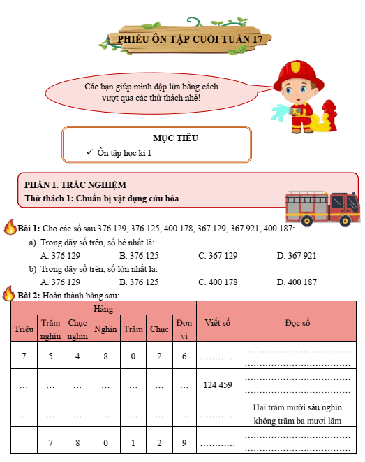 Bài tập cuối tuần Toán lớp 4 Tuần 17 Chân trời sáng tạo (có đáp án) | Đề kiểm tra cuối tuần Toán lớp 4