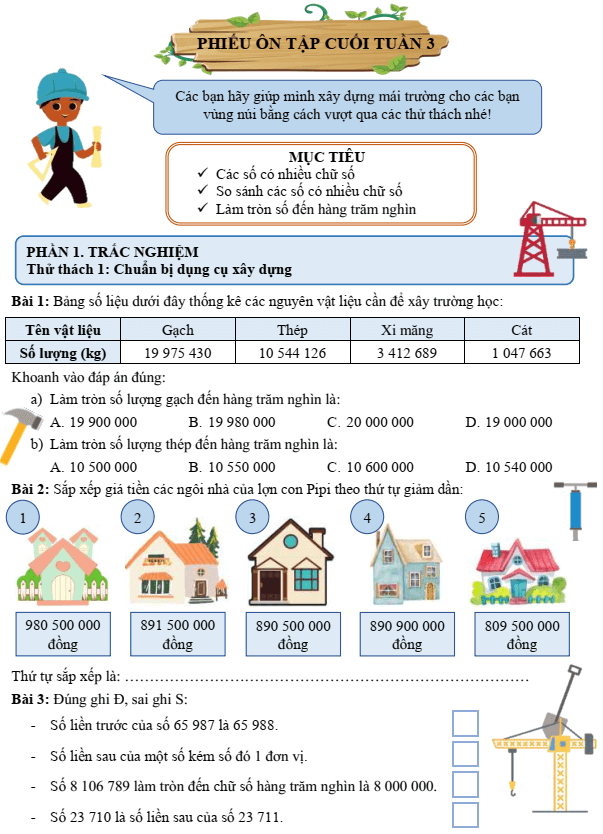 Bài tập cuối tuần Toán lớp 4 Tuần 3 Cánh diều (có đáp án) | Đề kiểm tra cuối tuần Toán lớp 4