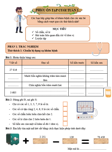 Bài tập cuối tuần Toán lớp 4 Tuần 3 Chân trời sáng tạo (có đáp án) | Đề kiểm tra cuối tuần Toán lớp 4