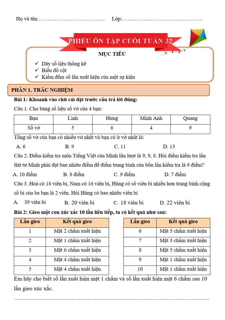 Bài tập cuối tuần Toán lớp 4 Tuần 32 Cánh diều (có đáp án) | Đề kiểm tra cuối tuần Toán lớp 4