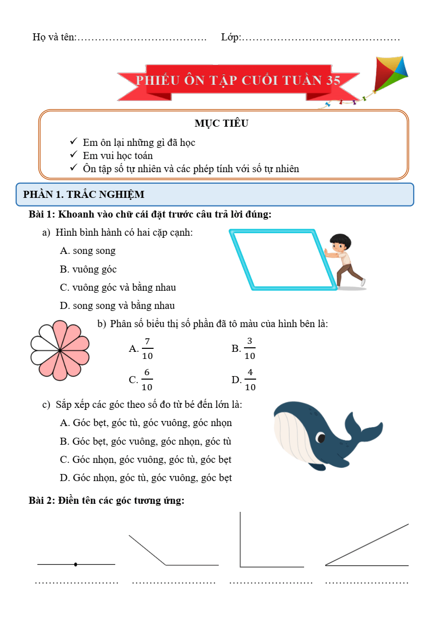 Bài tập cuối tuần Toán lớp 4 Tuần 35 Cánh diều (có đáp án) | Đề kiểm tra cuối tuần Toán lớp 4