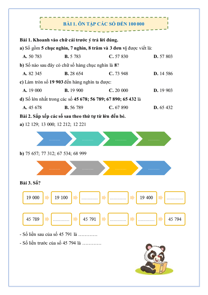 Bài tập hàng ngày Toán lớp 4 Bài 1: Ôn tập các số đến 100 000 | Kết nối tri thức