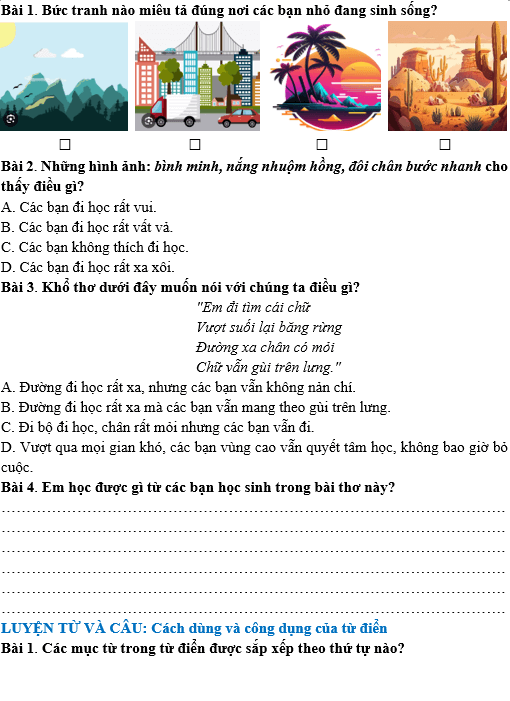 Bài tập hàng ngày Tiếng Việt lớp 4 Bài 15: Gặt chữ trên non | Kết nối tri thức