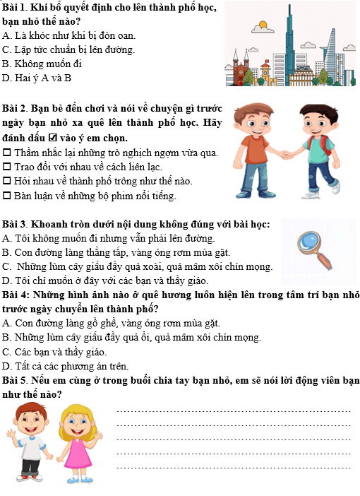 Bài tập hàng ngày Tiếng Việt lớp 4 Bài 16: Trước ngày xa quê | Kết nối tri thức