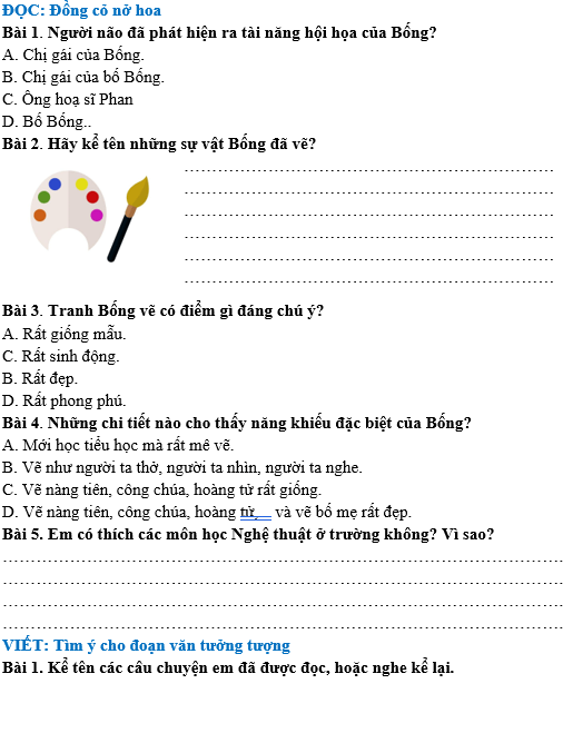 Bài tập hàng ngày Tiếng Việt lớp 4 Bài 18: Đồng cỏ nở hoa | Kết nối tri thức