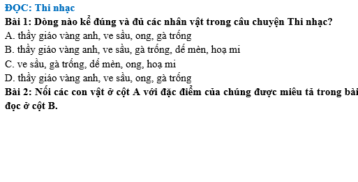 Bài tập hàng ngày Tiếng Việt lớp 4 Bài 2: Thi nhạc | Kết nối tri thức
