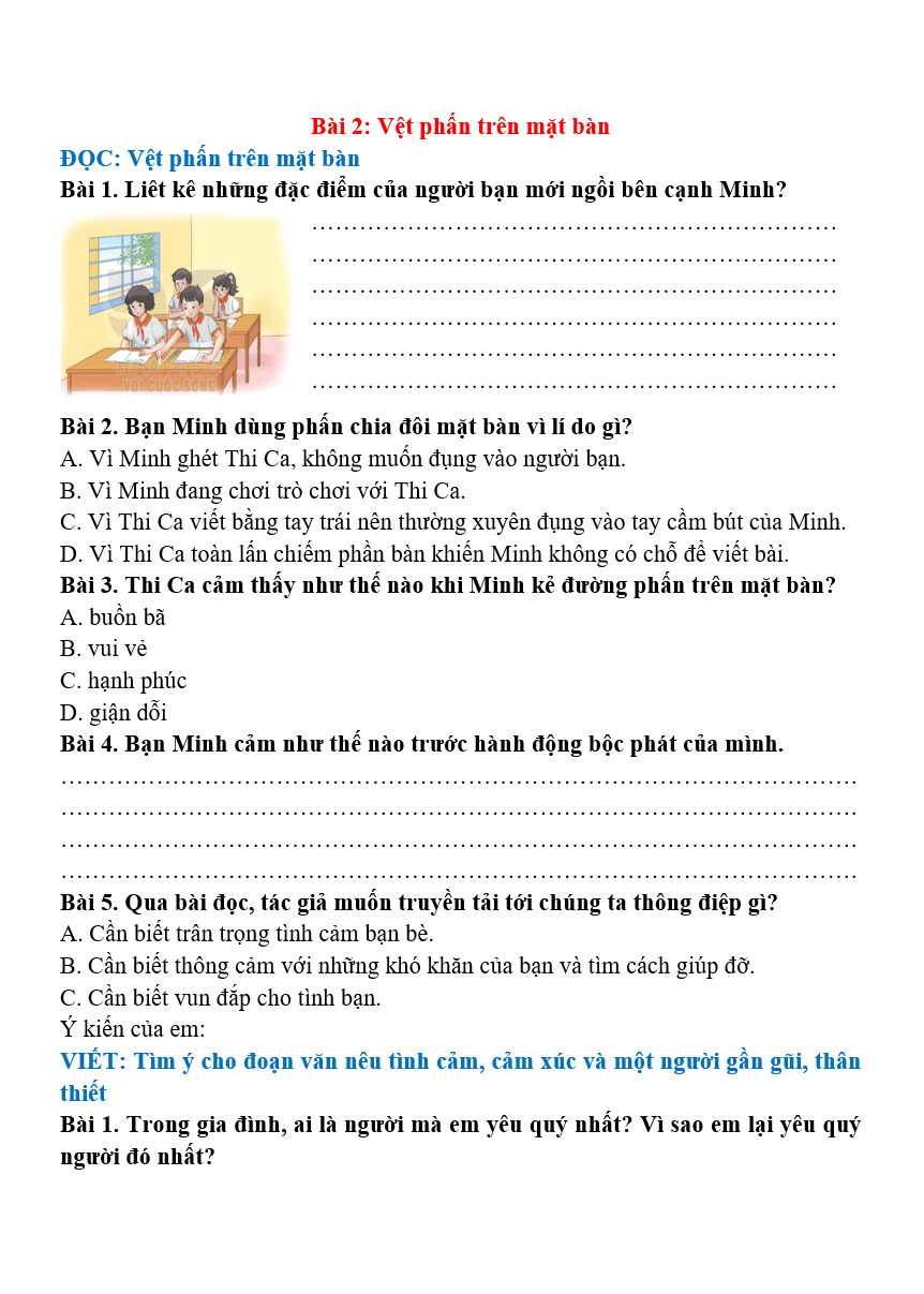 Bài tập hàng ngày Tiếng Việt lớp 4 Bài 2: Vệt phấn trên mặt bàn | Kết nối tri thức