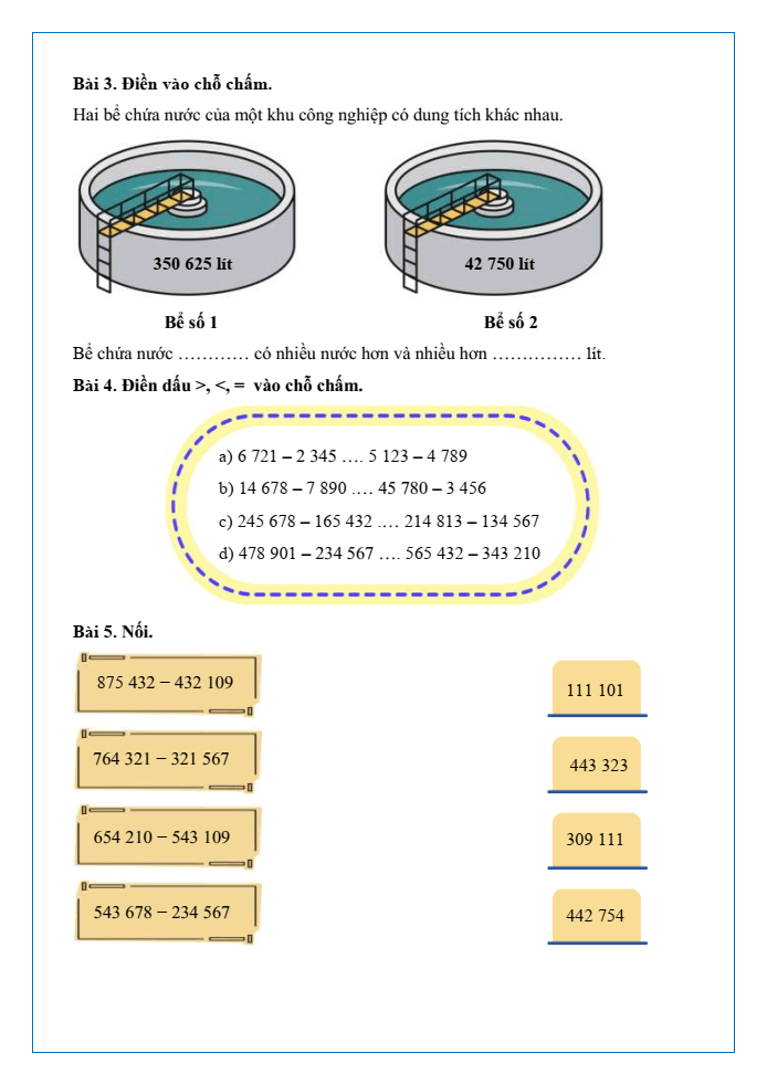 Bài tập hàng ngày Toán lớp 4 Bài 23: Phép trừ các số có nhiều chữ số | Kết nối tri thức