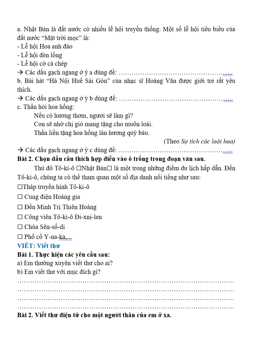 Bài tập hàng ngày Tiếng Việt lớp 4 Bài 29: Lễ hội ở Nhật Bản | Kết nối tri thức