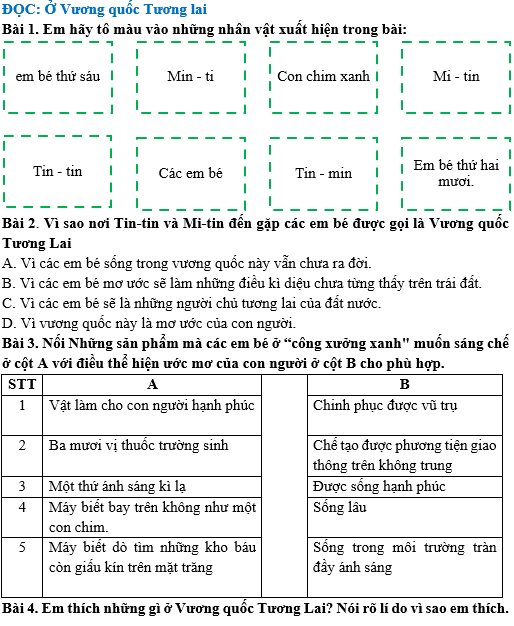 Bài tập hàng ngày Tiếng Việt lớp 4 Bài 29: Ở Vương quốc Tương lai | Kết nối tri thức