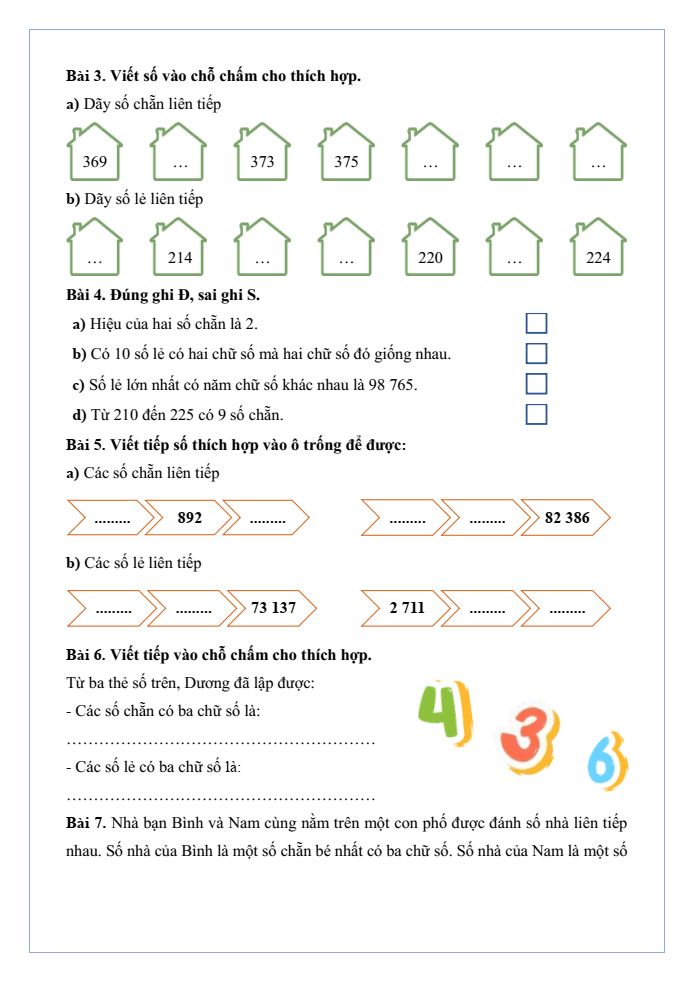 Bài tập hàng ngày Toán lớp 4 Bài 3: Số chẵn, số lẻ | Kết nối tri thức