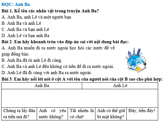 Bài tập hàng ngày Tiếng Việt lớp 4 Bài 32: Anh Ba | Kết nối tri thức