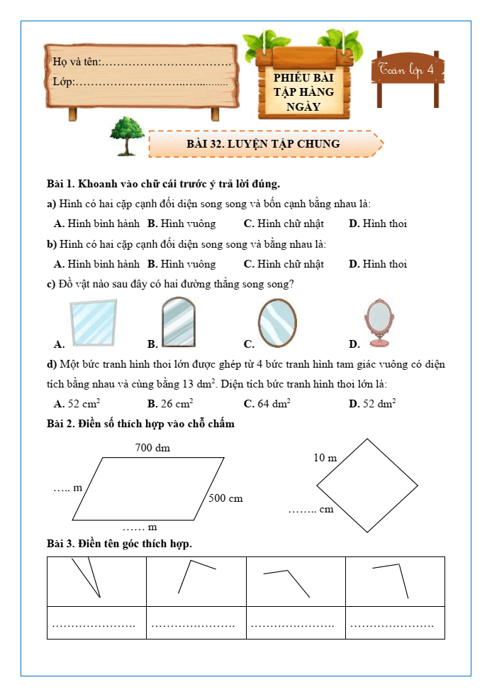 Bài tập hàng ngày Toán lớp 4 Bài 32: Luyện tập chung | Kết nối tri thức