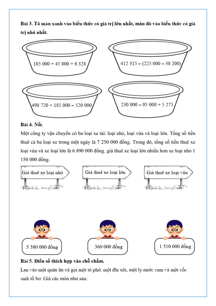 Bài tập hàng ngày Toán lớp 4 Bài 34: Ôn tập phép cộng, phép trừ | Kết nối tri thức