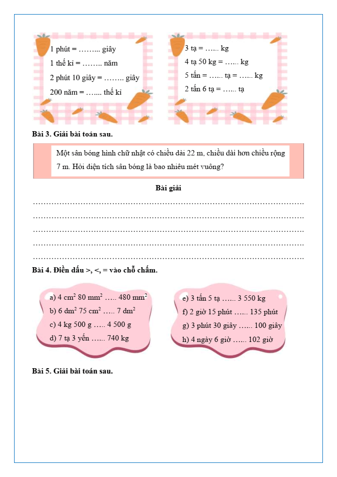 Bài tập hàng ngày Toán lớp 4 Bài 36: Ôn tập đo lường | Kết nối tri thức