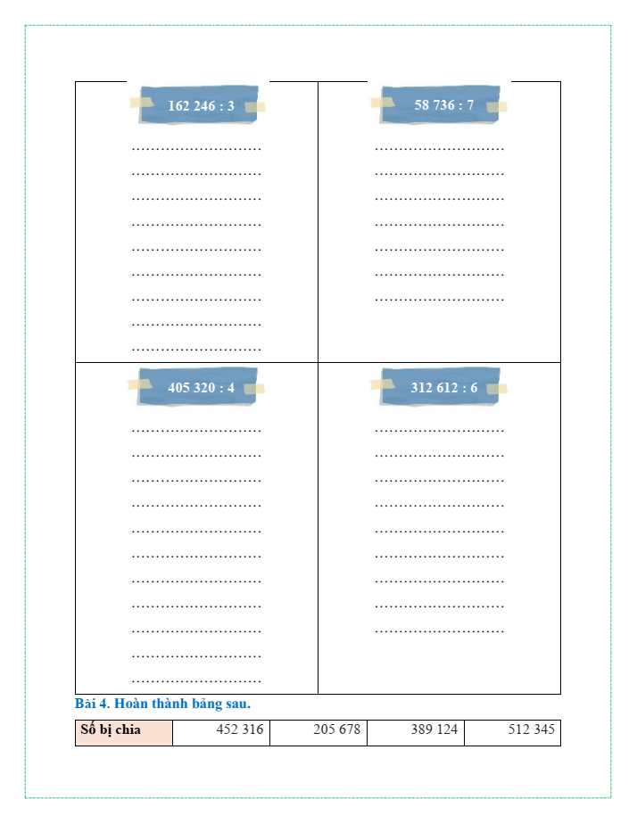Bài tập hàng ngày Toán lớp 4 Bài 39: Chia cho số có một chữ số | Kết nối tri thức