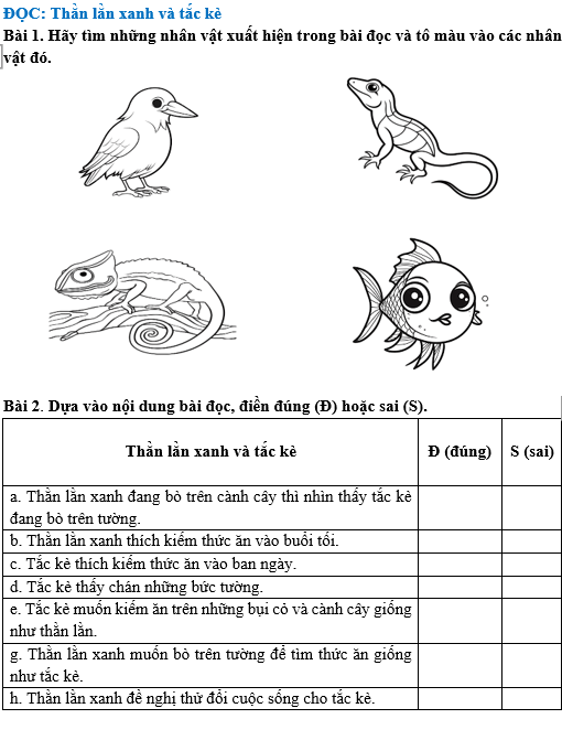 Bài tập hàng ngày Tiếng Việt lớp 4 Bài 5: Thằn lằn xanh và tắc kè | Kết nối tri thức