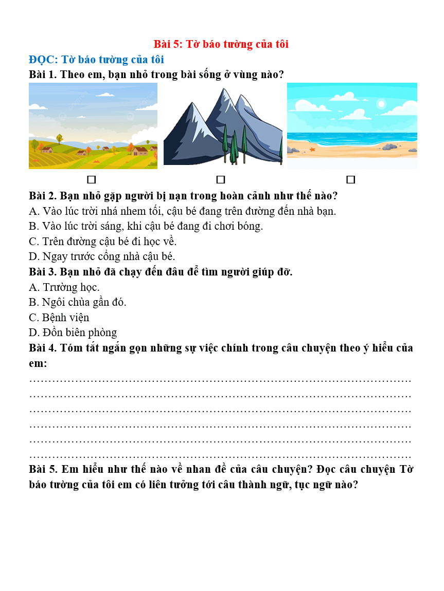 Bài tập hàng ngày Tiếng Việt lớp 4 Bài 5: Tờ báo tường của tôi | Kết nối tri thức