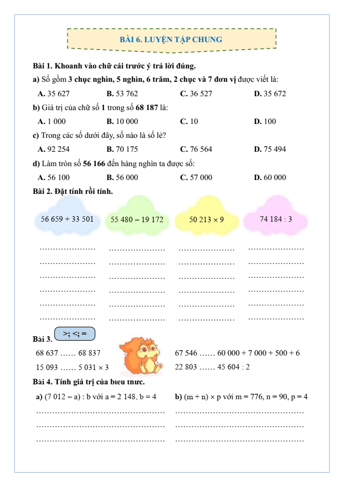Bài tập hàng ngày Toán lớp 4 Bài 6: Luyện tập chung | Kết nối tri thức