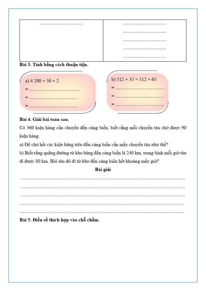 Bài tập hàng ngày Toán lớp 4 Bài 68: Ôn tập phép tính với số tự nhiên | Kết nối tri thức